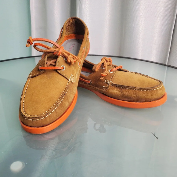 Tesori Womens Brown/Orange Leather Boat Shoes Sz 8.5M "W01812" - Picture 10 of 10